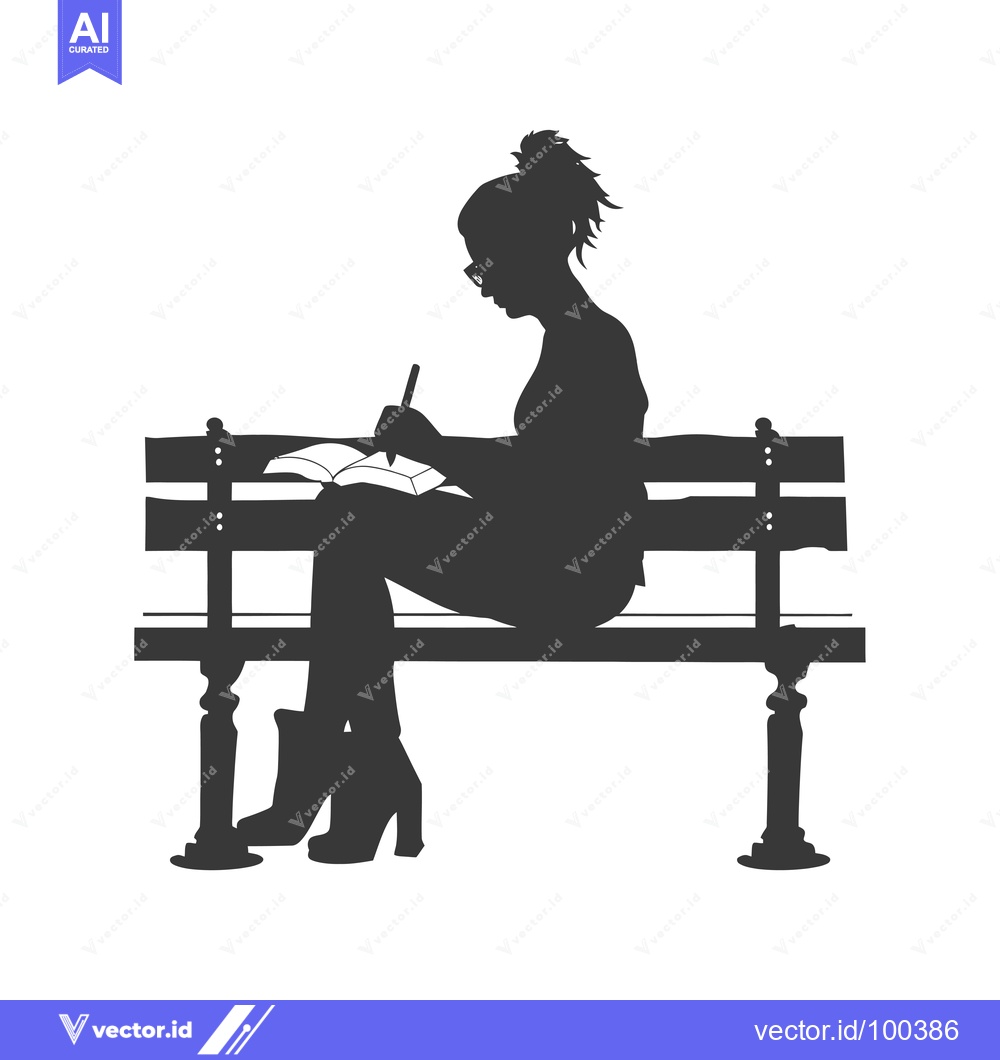 Premium Vector of Silhouette of Woman Writing in a Notebook on a Bench
