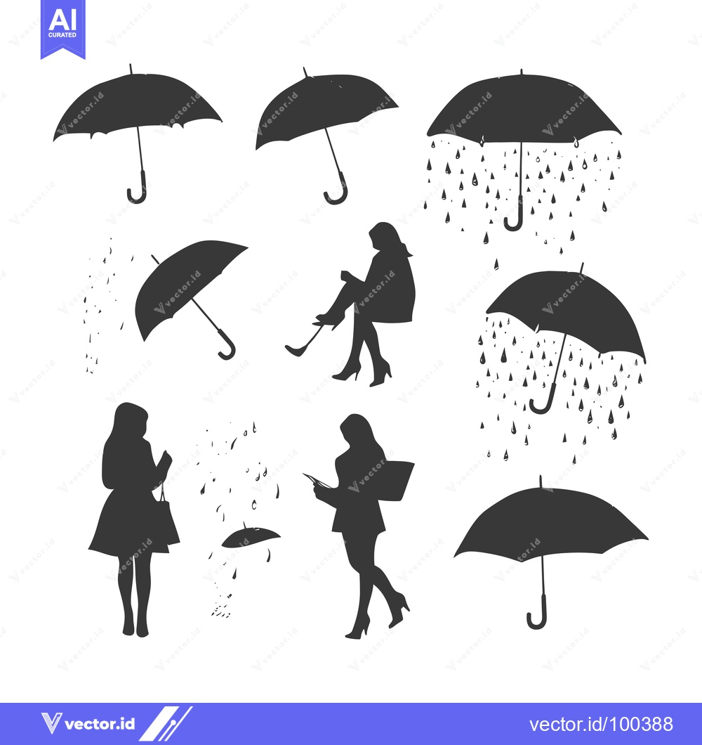 Premium Vector dari Silhouette of Women with Umbrellas and Raindrops