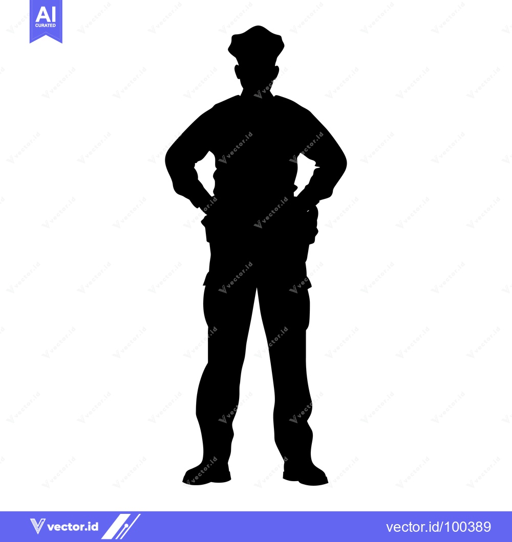 Premium Vector of Silhouette of a Police Officer Standing with Hands on Hips