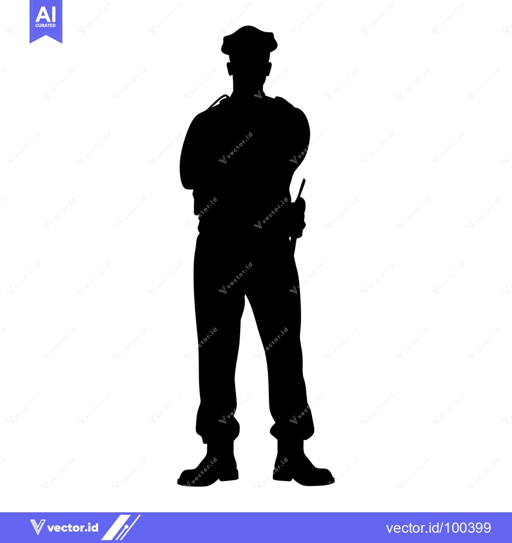 Premium Vector dari Silhouette of a Standing Military Officer with a Radio