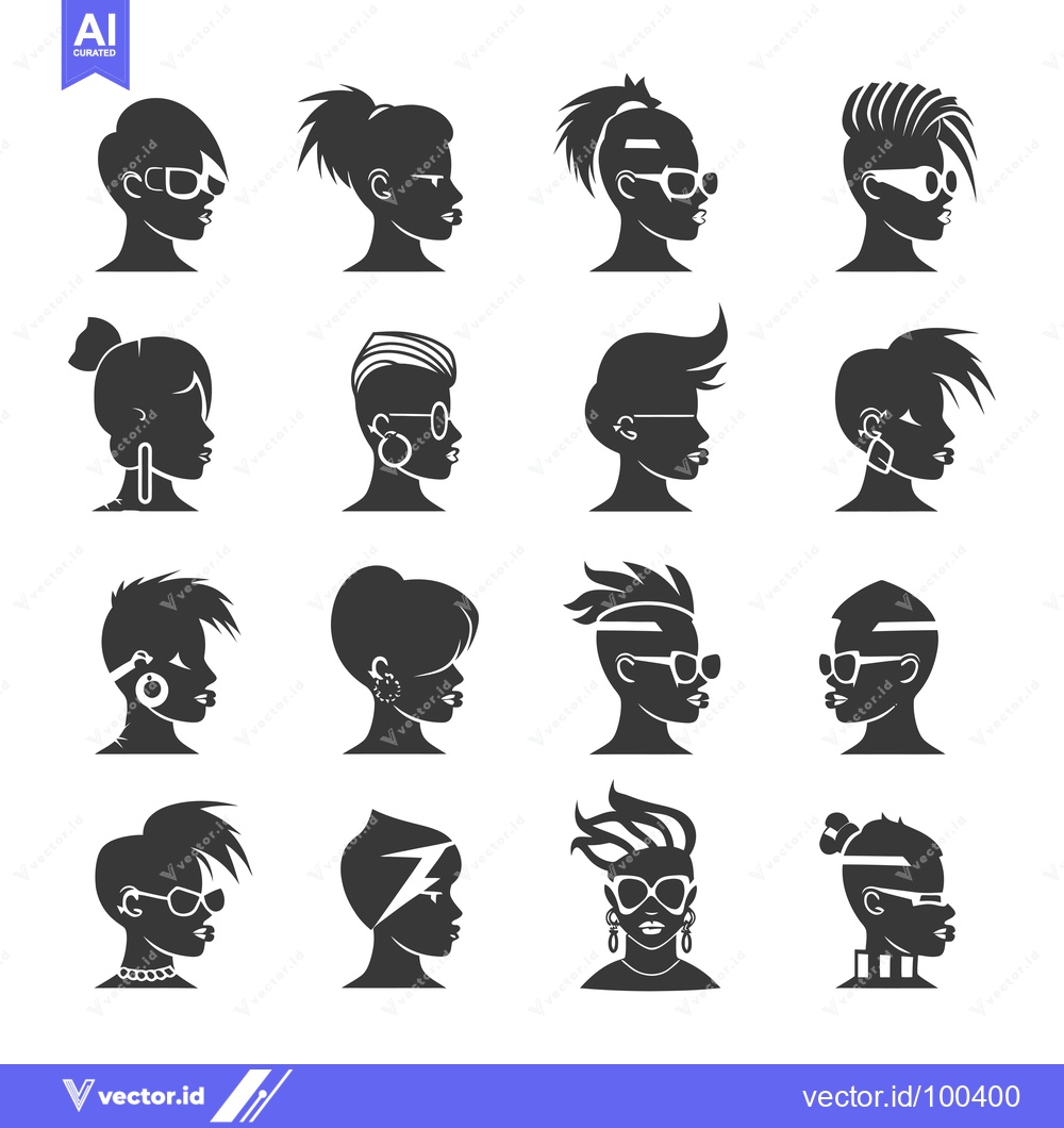 Premium Vector dari Silhouette Portraits of Women with Various Hairstyles and Accessories