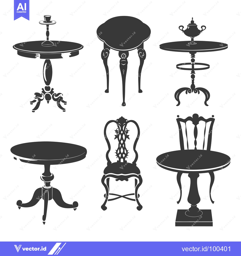 Premium Vector of Silhouette Set of Antique Tables and Chairs