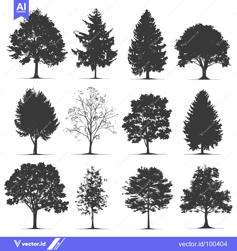 Premium Vector dari Silhouette Set of Diverse Tree Shapes