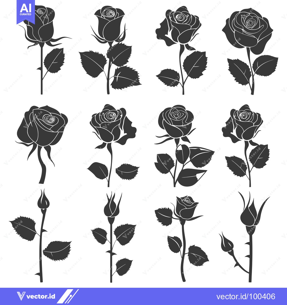 Premium Vector of Silhouette Set of Roses in Different Stages of Bloom