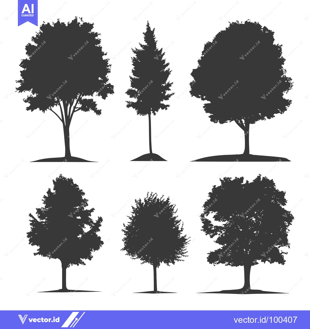 Premium Vector dari Silhouette Set of Six Different Trees with White Background