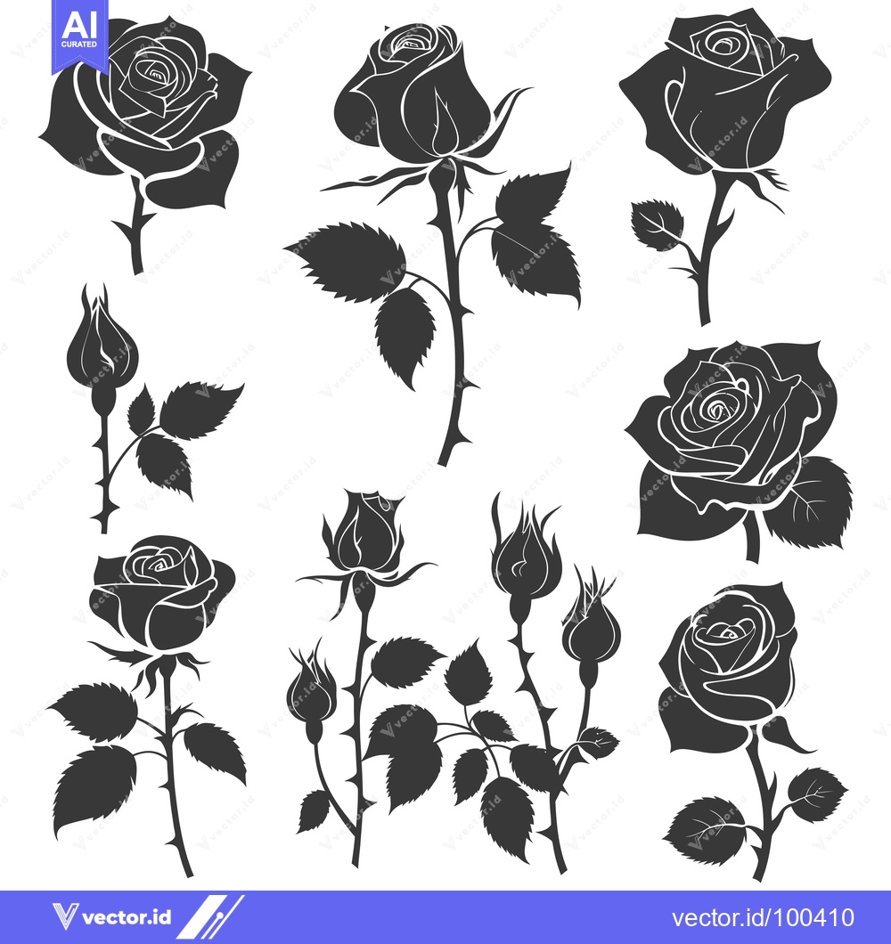 Premium Vector dari Silhouette Set of Various Stages of Rose Flower Development