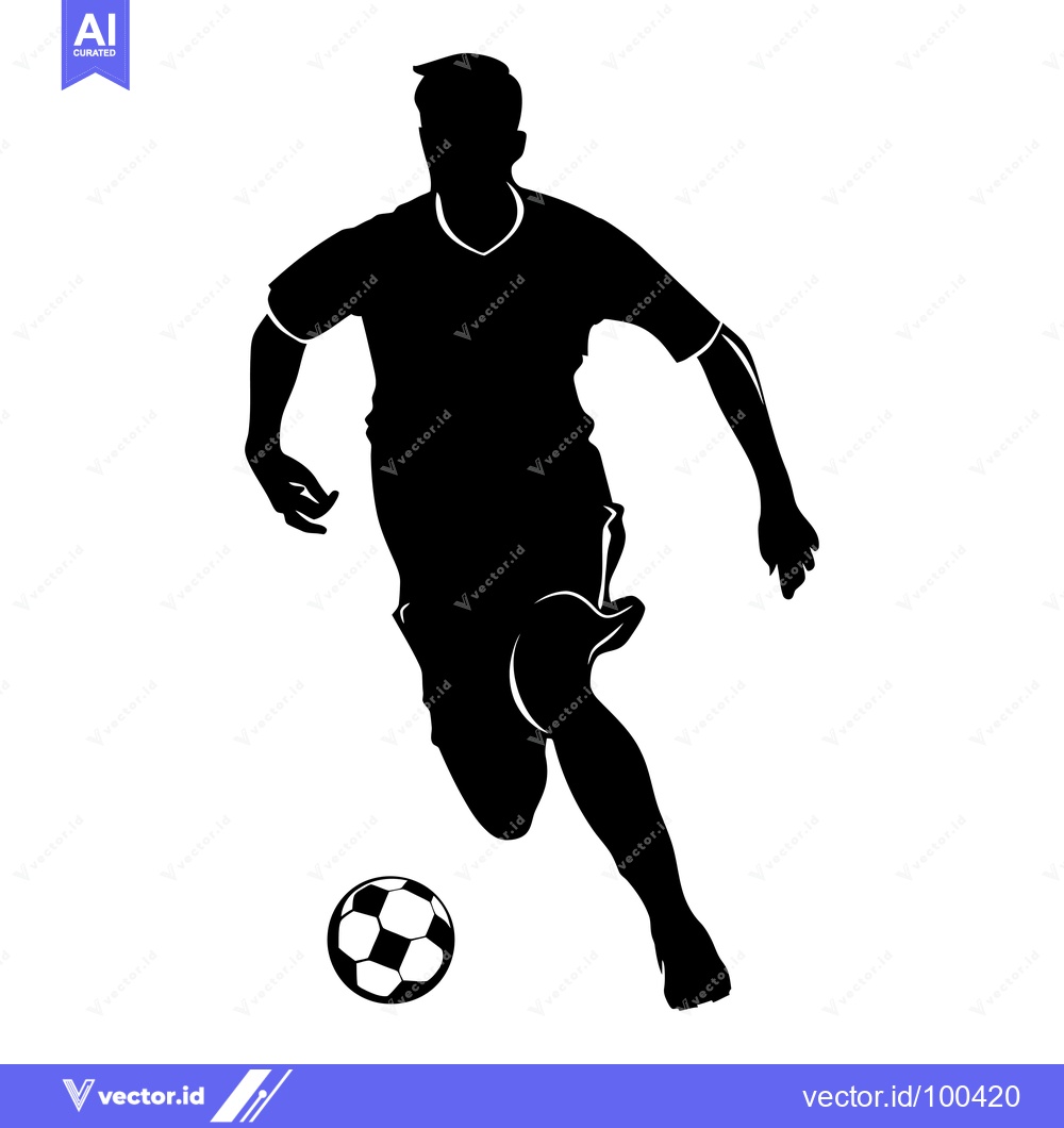 Premium Vector dari Silhouette of a Soccer Player Kicking a Ball