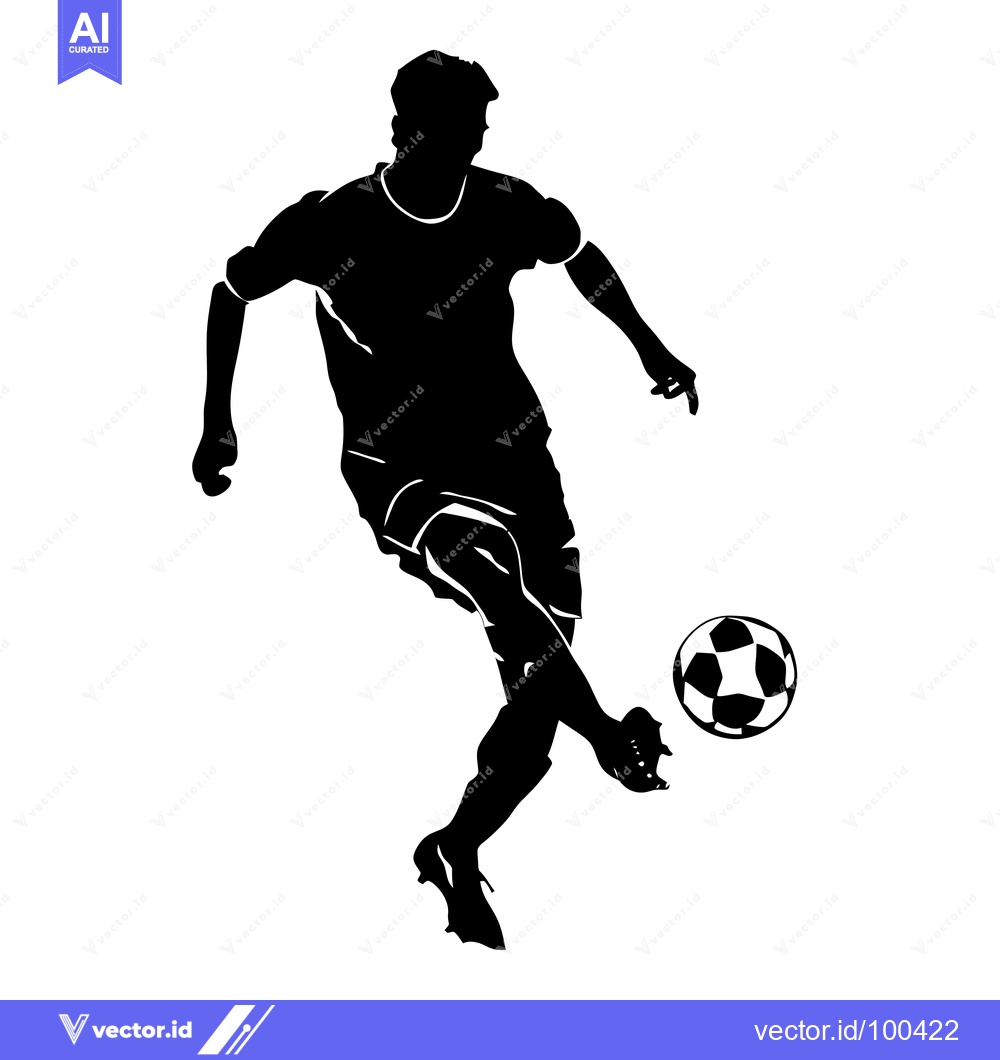 Premium Vector dari Silhouette of a Soccer Player Kicking the Ball