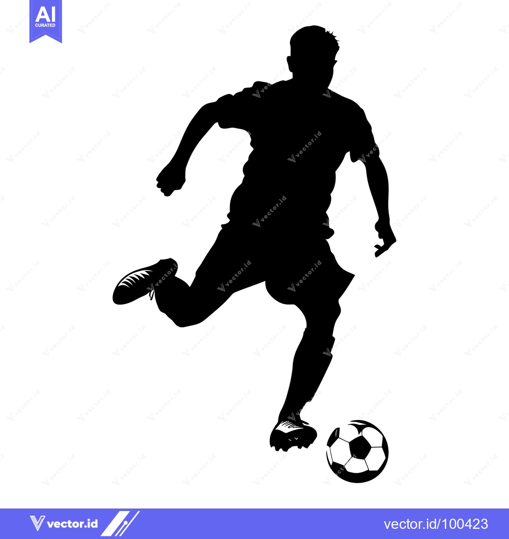 Premium Vector dari Silhouette of a Soccer Player Kicking a Ball