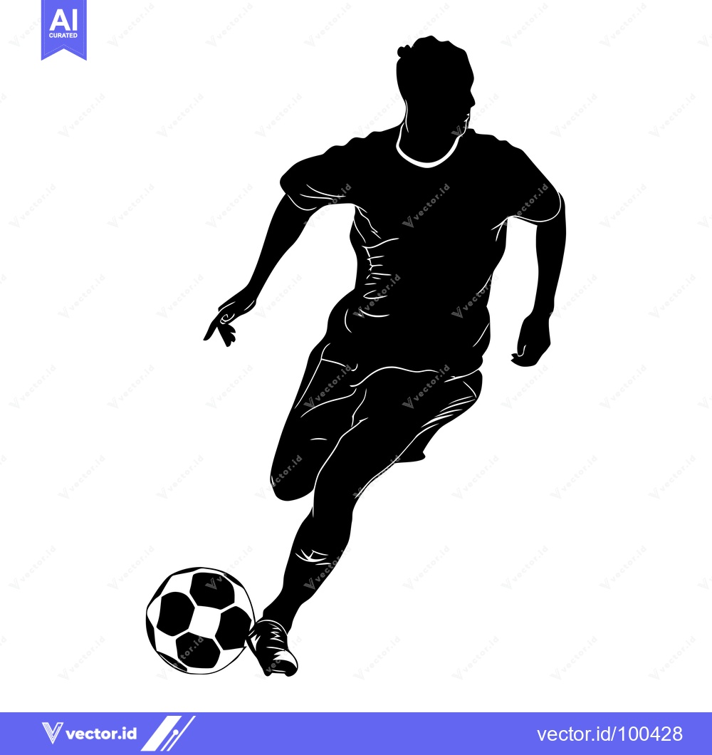 Premium Vector dari Silhouette of a Soccer Player Kicking a Ball