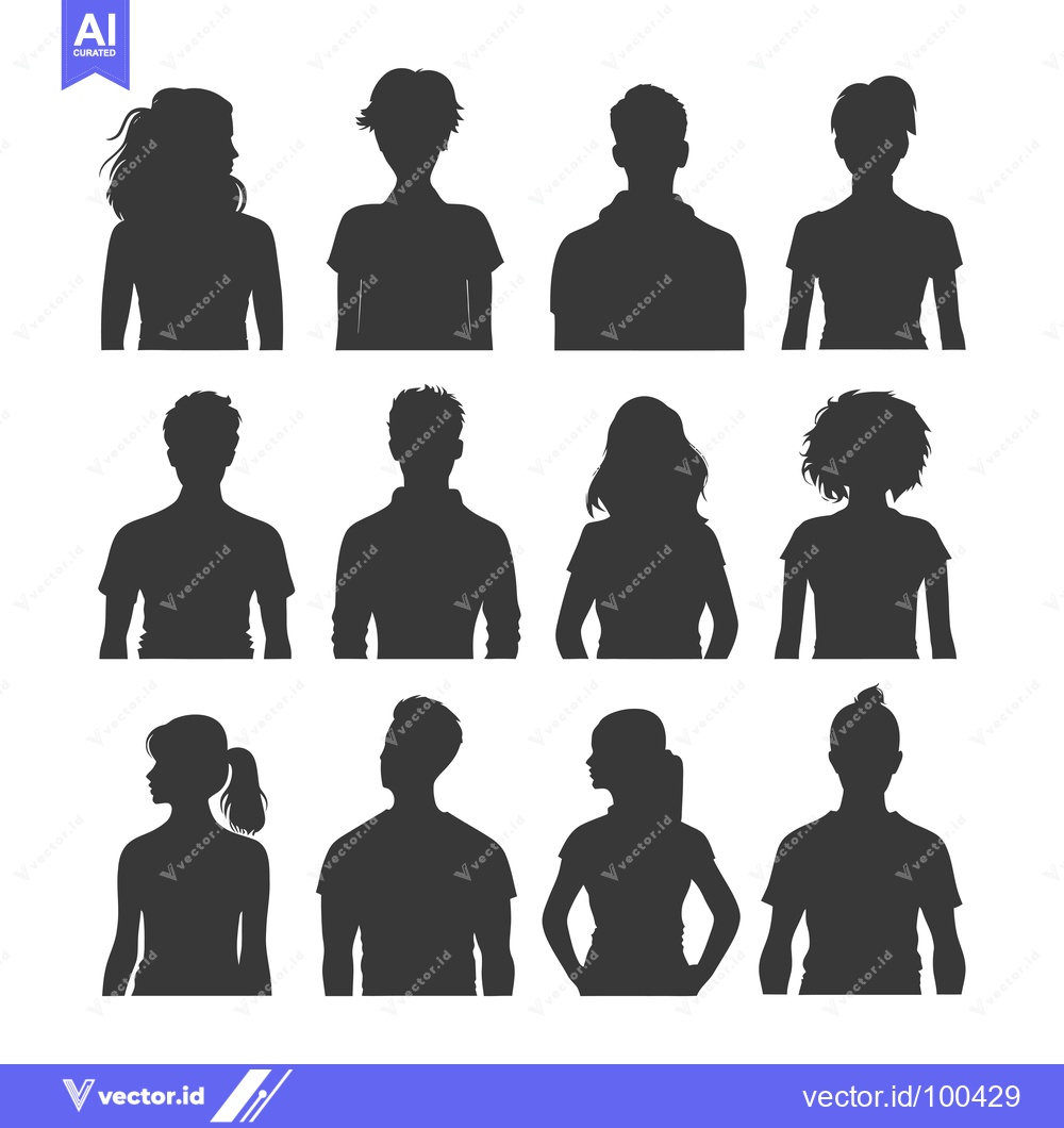 Premium Vector of Silhouettes of 10 People, Various Hairstyles and Poses