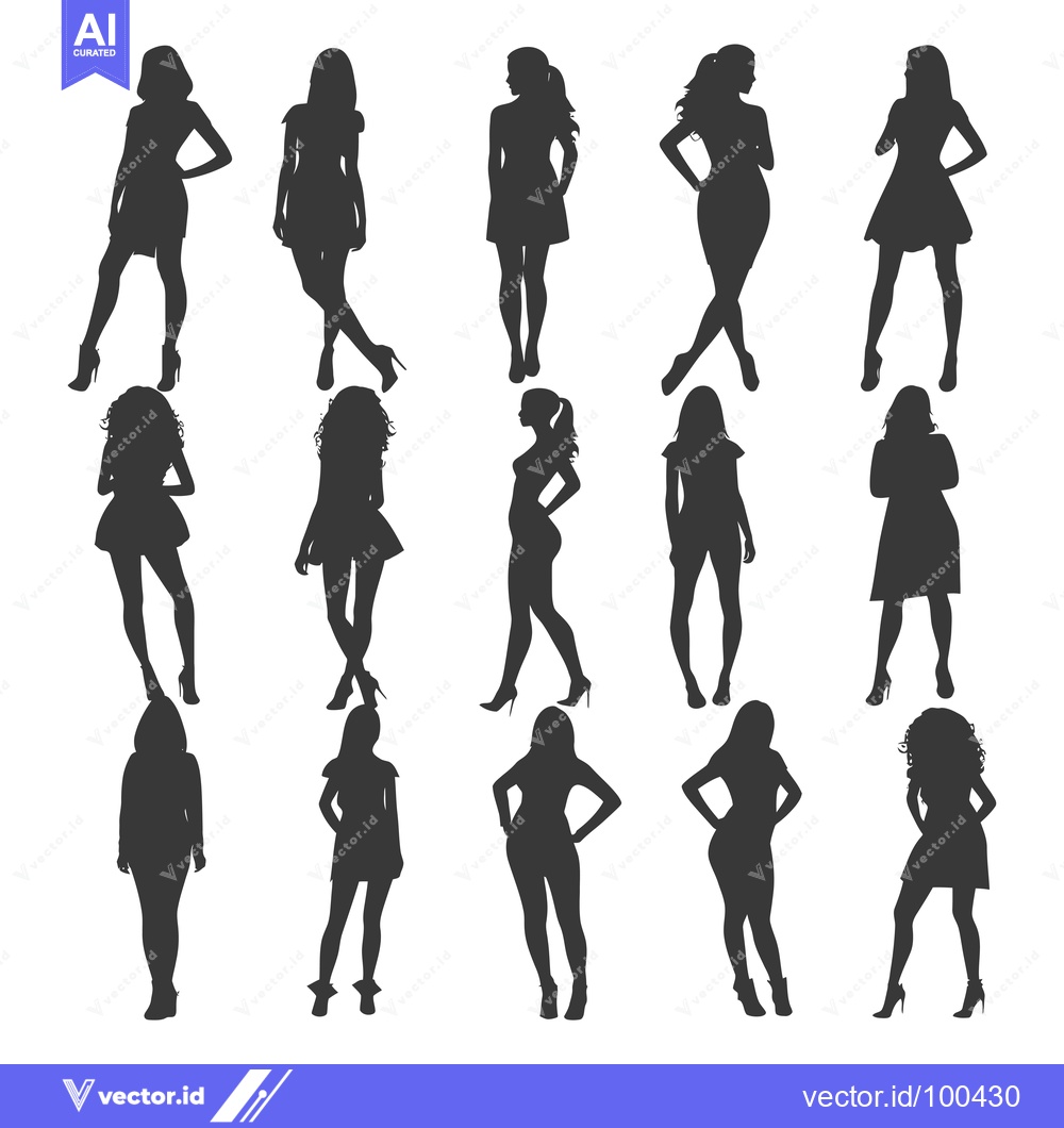 Premium Vector of Silhouettes of 15 Women in Dresses and High Heels