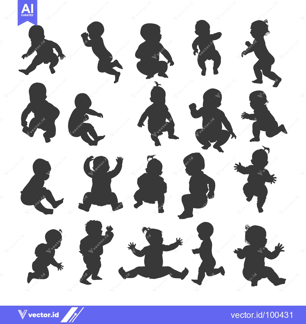 Premium Vector dari Silhouettes of 20 Infants in Different Poses