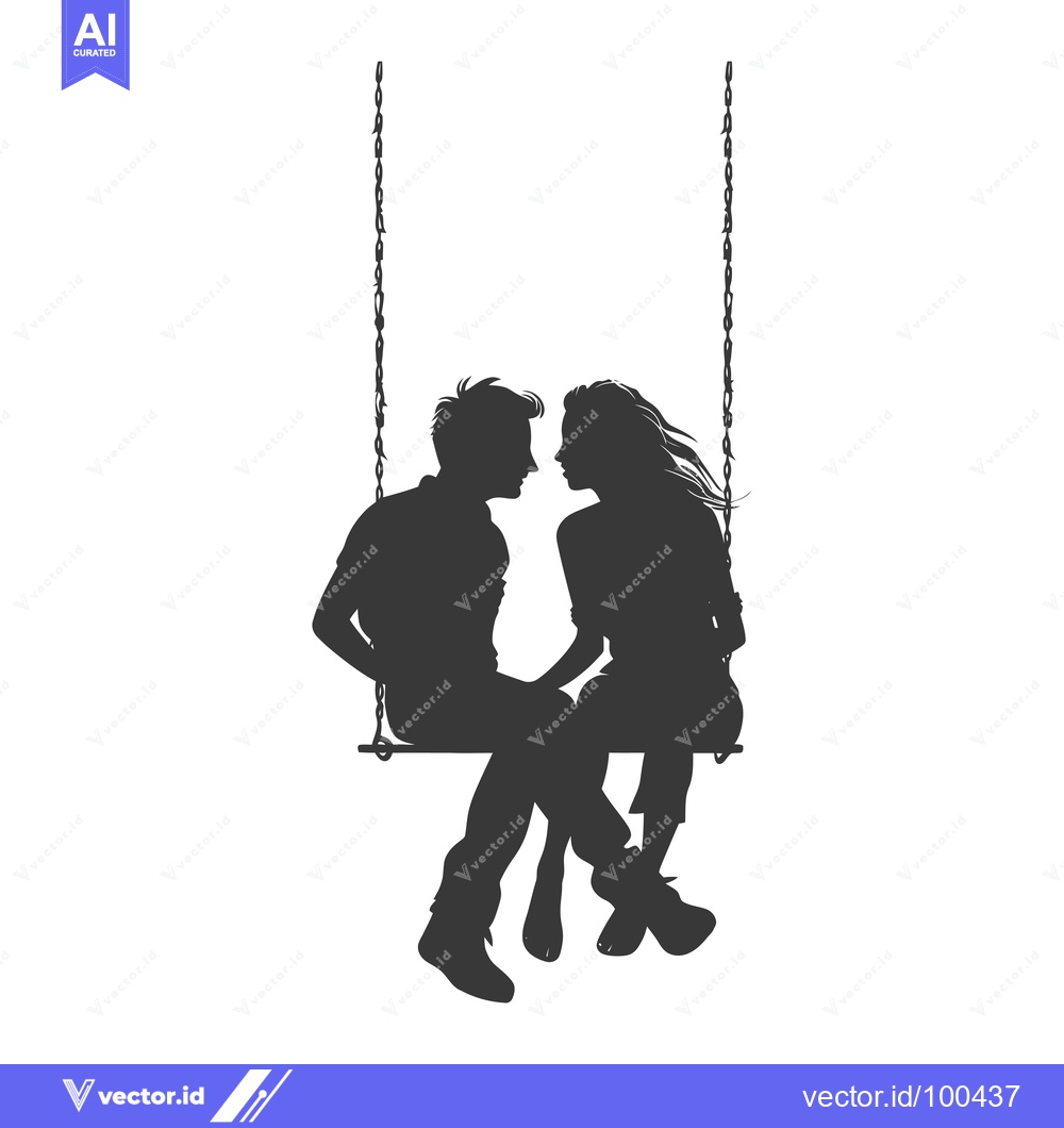 Premium Vector dari Silhouettes of a couple on a swing, facing each other.
