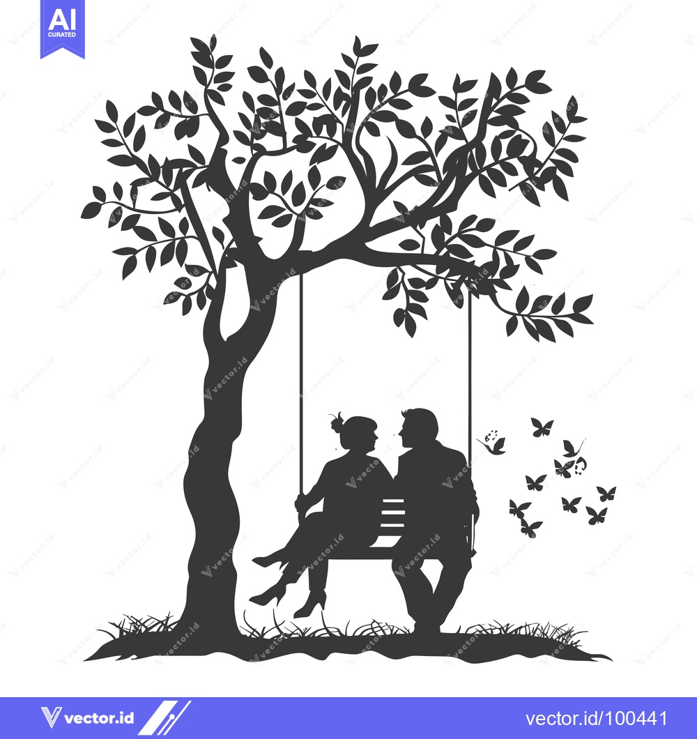 Premium Vector dari Silhouettes of a Couple Sitting on a Swing Under a Tree