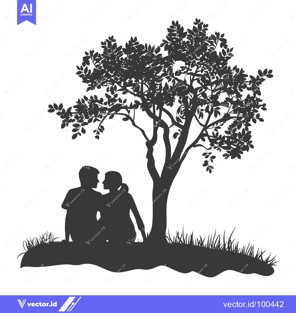 Premium Vector dari Silhouettes of a Couple Sitting Under a Tree