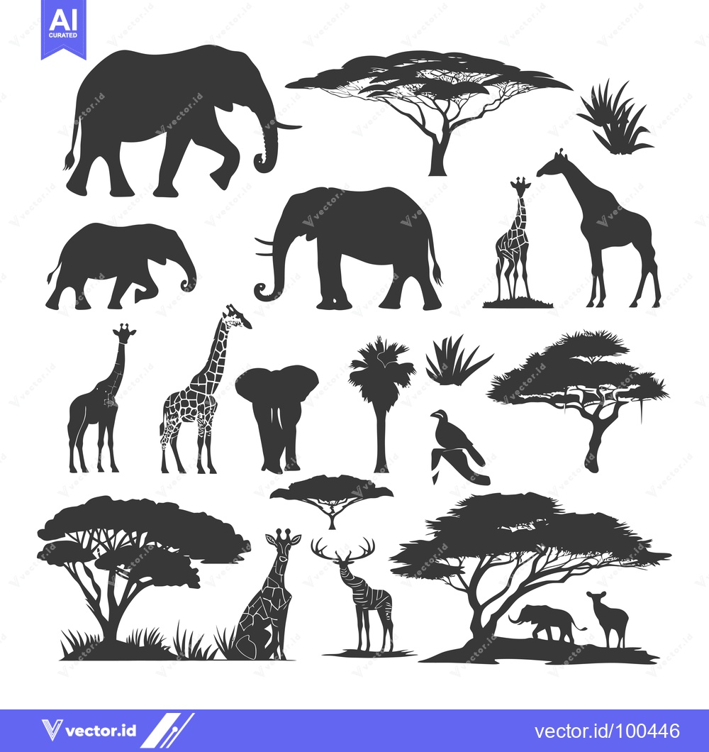 Premium Vector dari Silhouettes of African Animals and Trees
