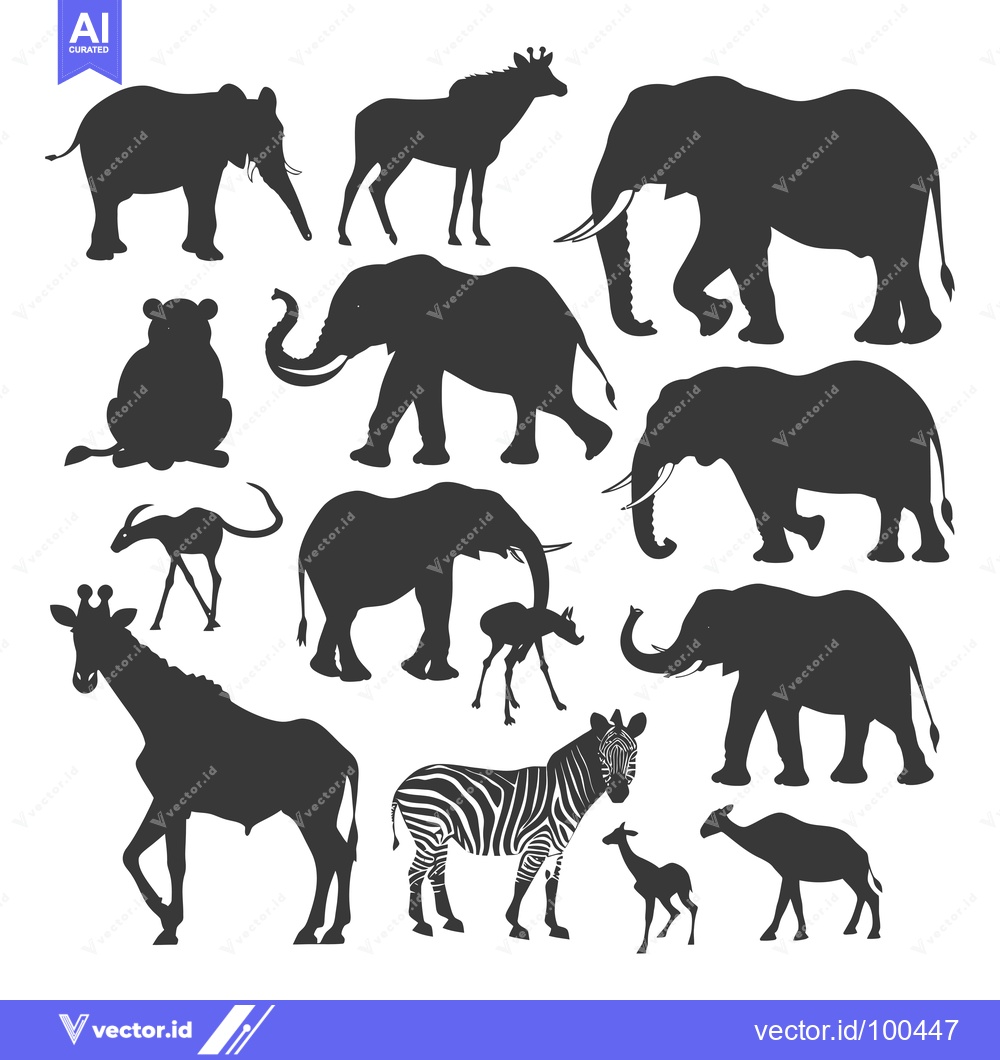Premium Vector of Silhouettes of African Animals with an Emphasis on Elephants