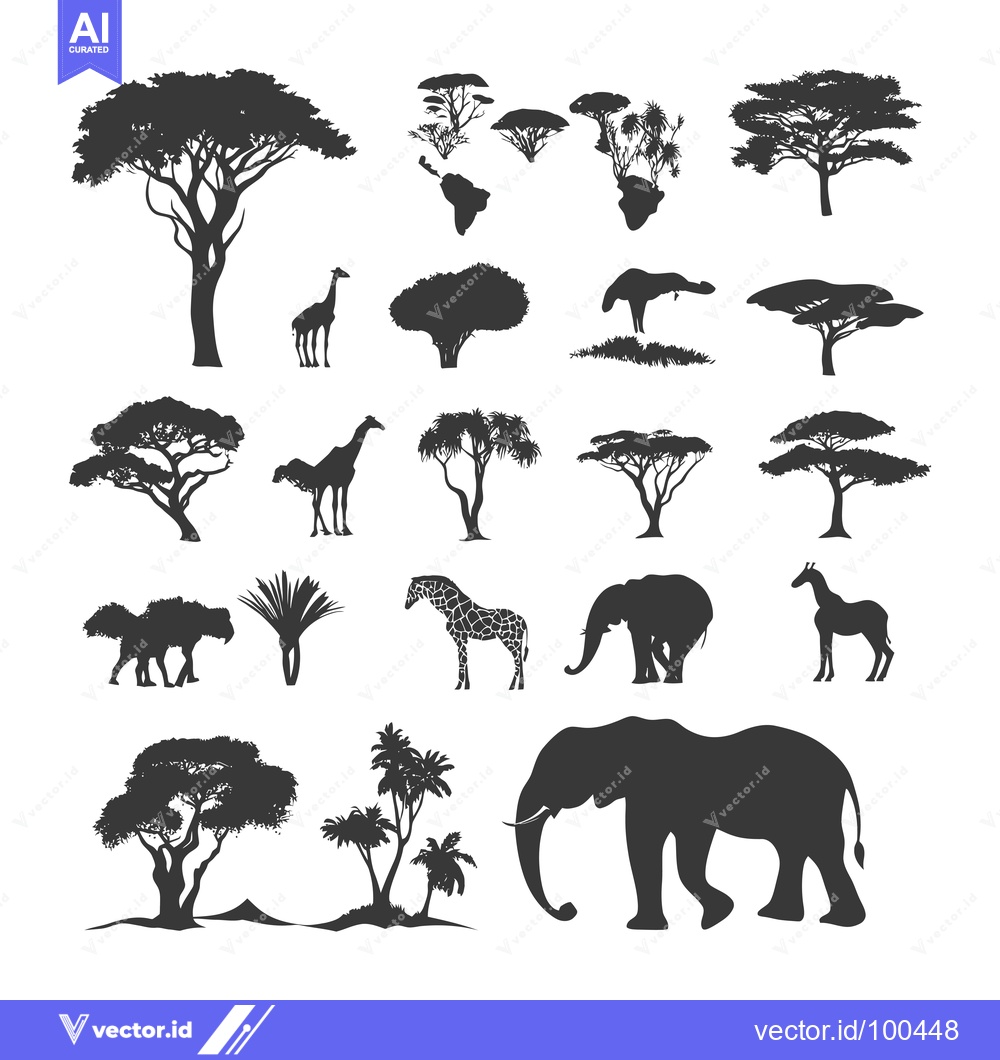 Premium Vector of Silhouettes of African Trees, Animals, and Plants