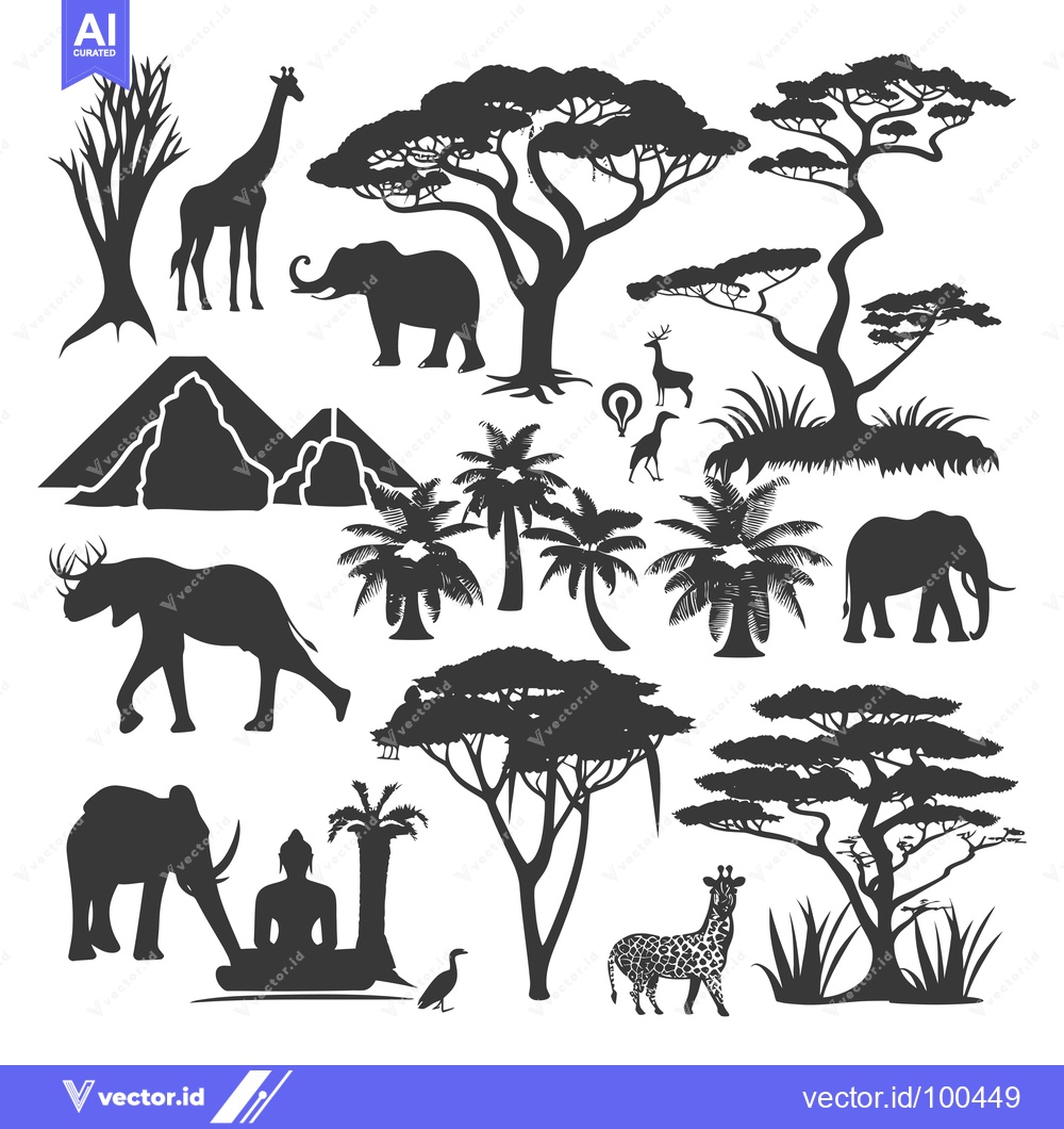 Premium Vector dari Silhouettes of African Wildlife and Flora
