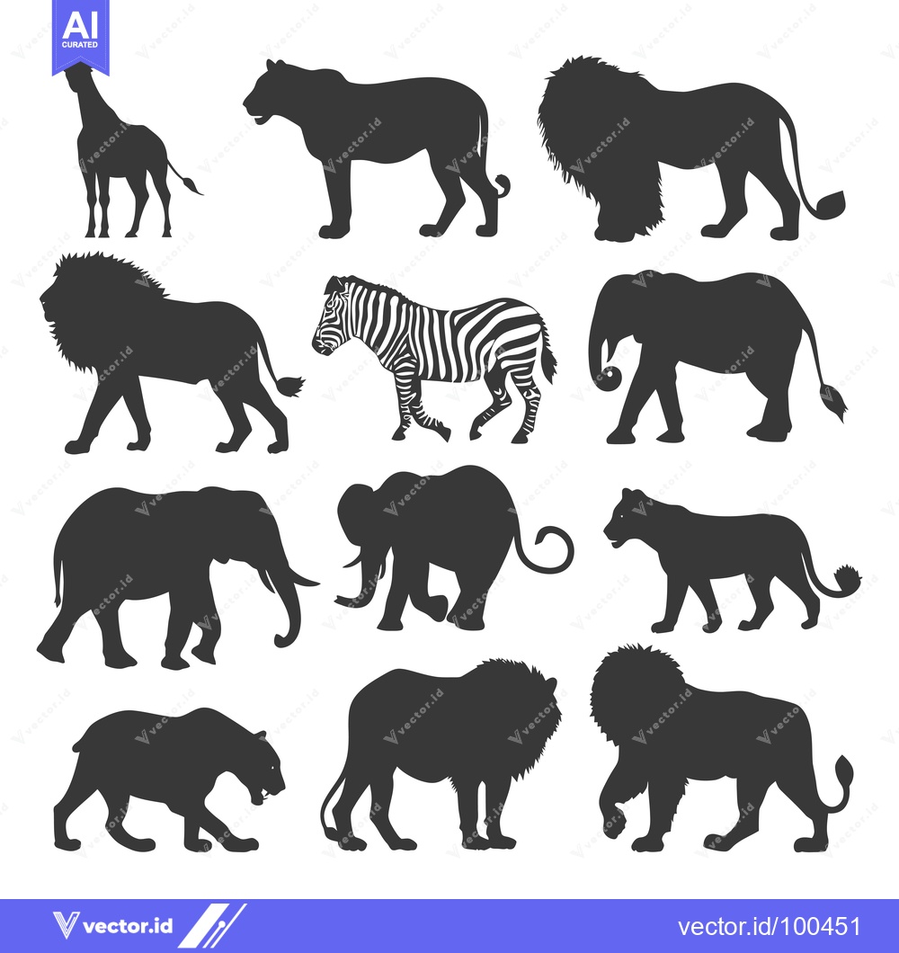 Premium Vector dari Silhouettes of African Wildlife Animals Including Giraffe, Lion, Zebra