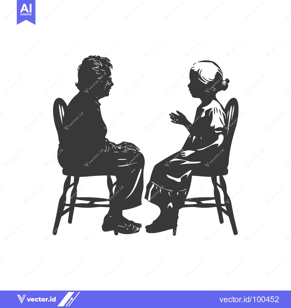 Premium Vector dari Silhouettes of a grandmother and granddaughter seated and talking.