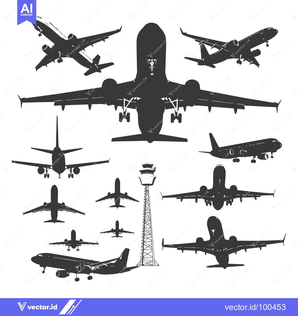 Premium Vector dari Silhouettes of Airplanes and a Control Tower