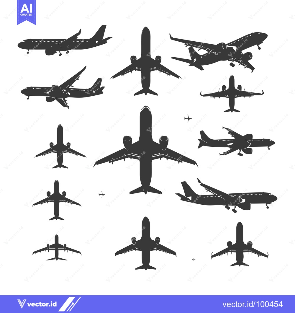 Premium Vector dari Silhouettes of Airplanes in Flight and Landing