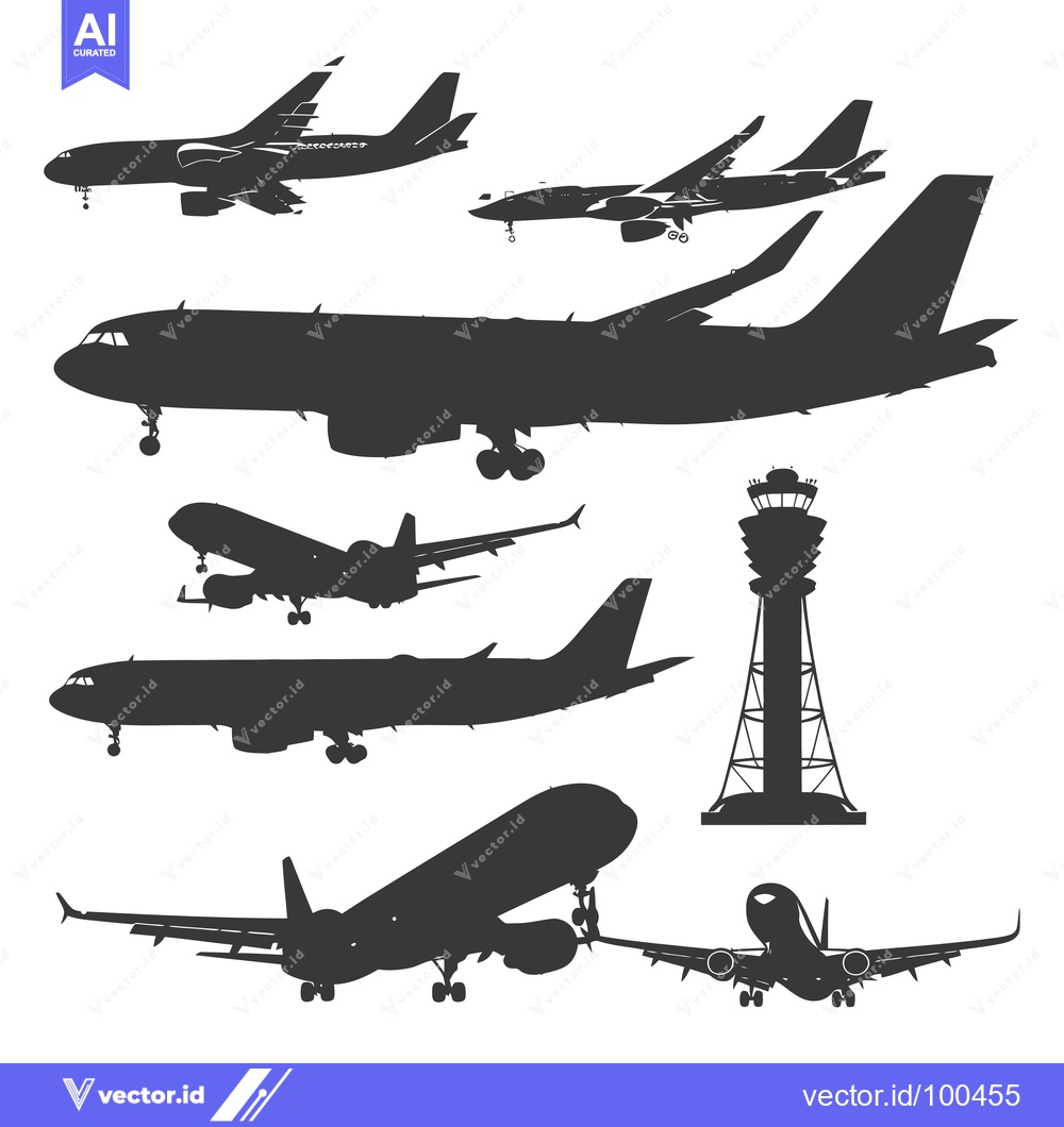 Premium Vector of Silhouettes of Airplanes Landing and Taking Off at an Airport