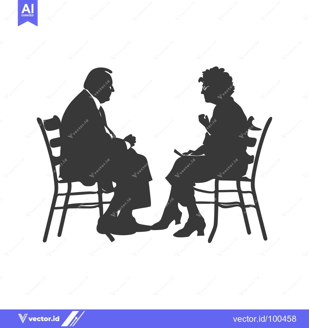 Premium Vector dari Silhouettes of a Man and Woman Sitting in Chairs Facing Each Other