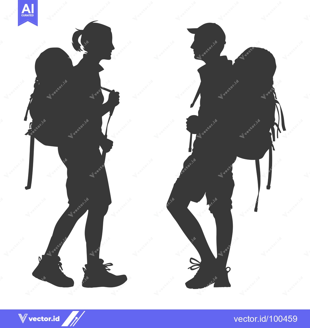 Premium Vector of Silhouettes of a Man and Woman with Backpacks