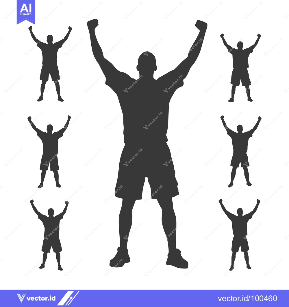 Premium Vector of Silhouettes of a Man Celebrating with Arms Raised