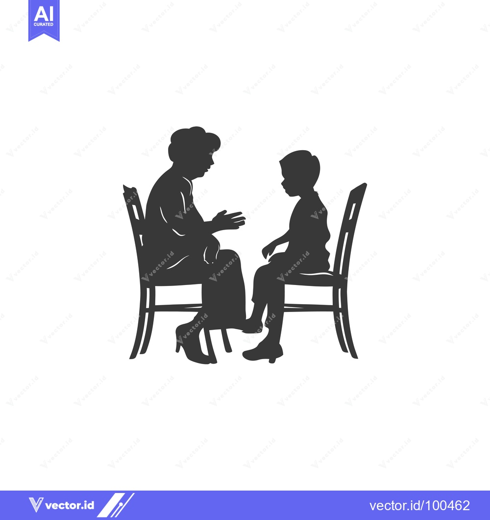 Premium Vector dari Silhouettes of an adult and a child sitting on chairs