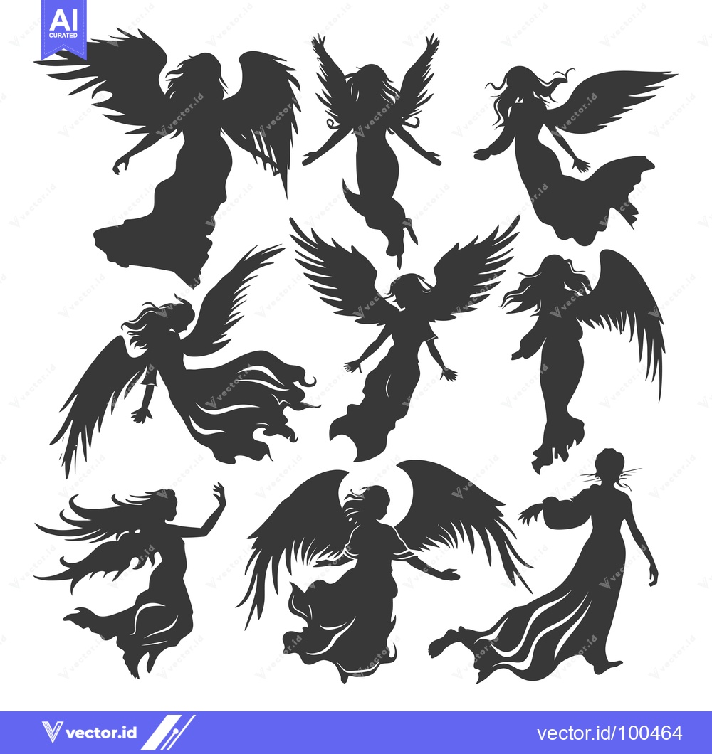 Premium Vector dari Silhouettes of Angels with Flowing Robes and Wings