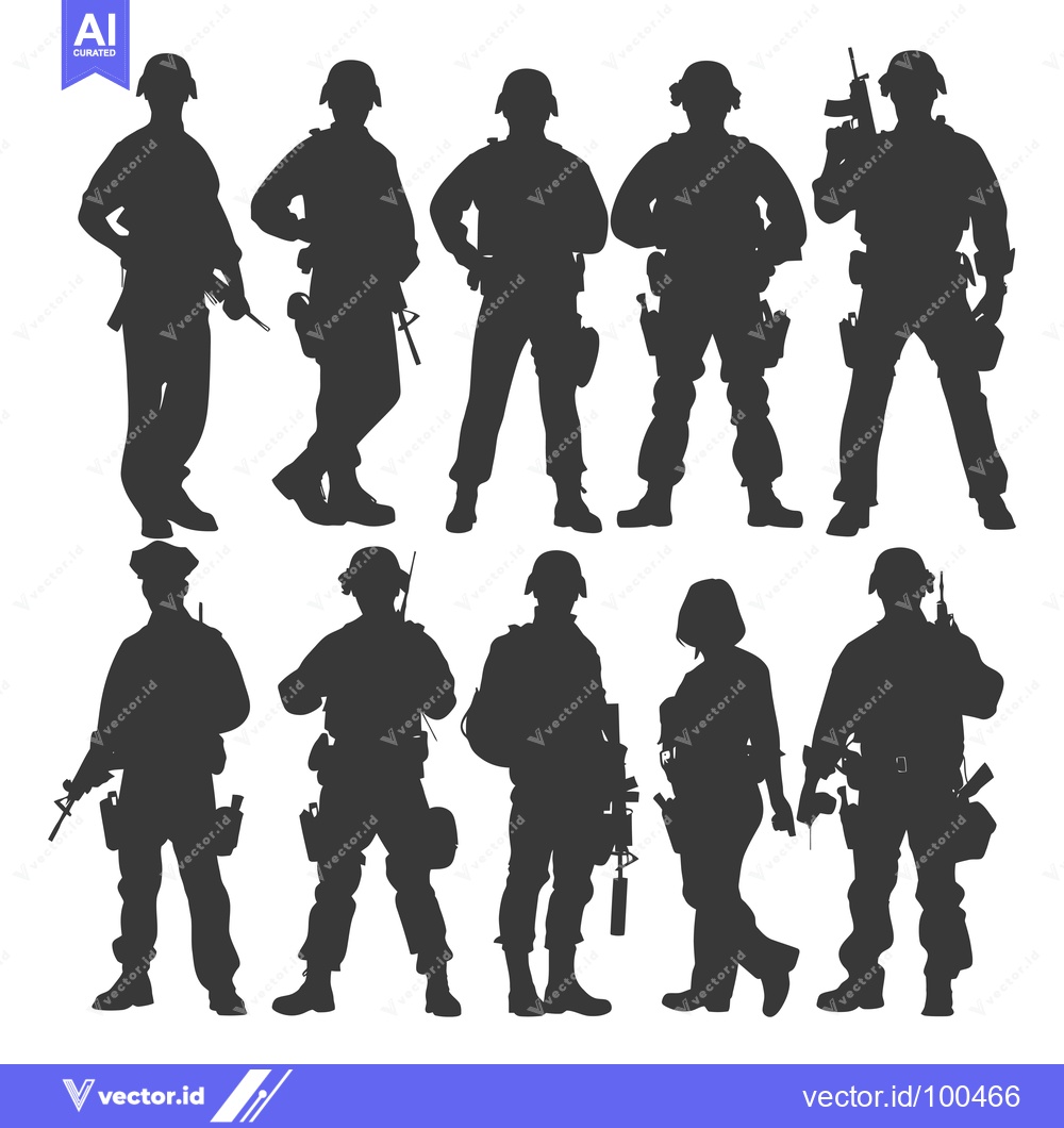 Premium Vector of Silhouettes of Armed Soldiers and Police Officers in Various Poses