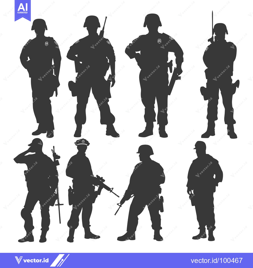 Premium Vector dari Silhouettes of Armed Soldiers in Various Poses