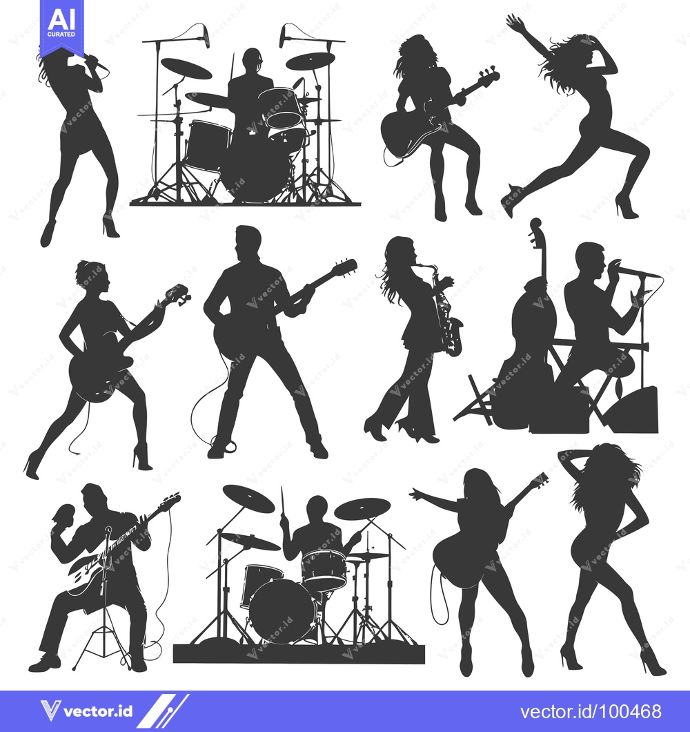 Premium Vector dari Silhouettes of a Rock Band Performing on Stage