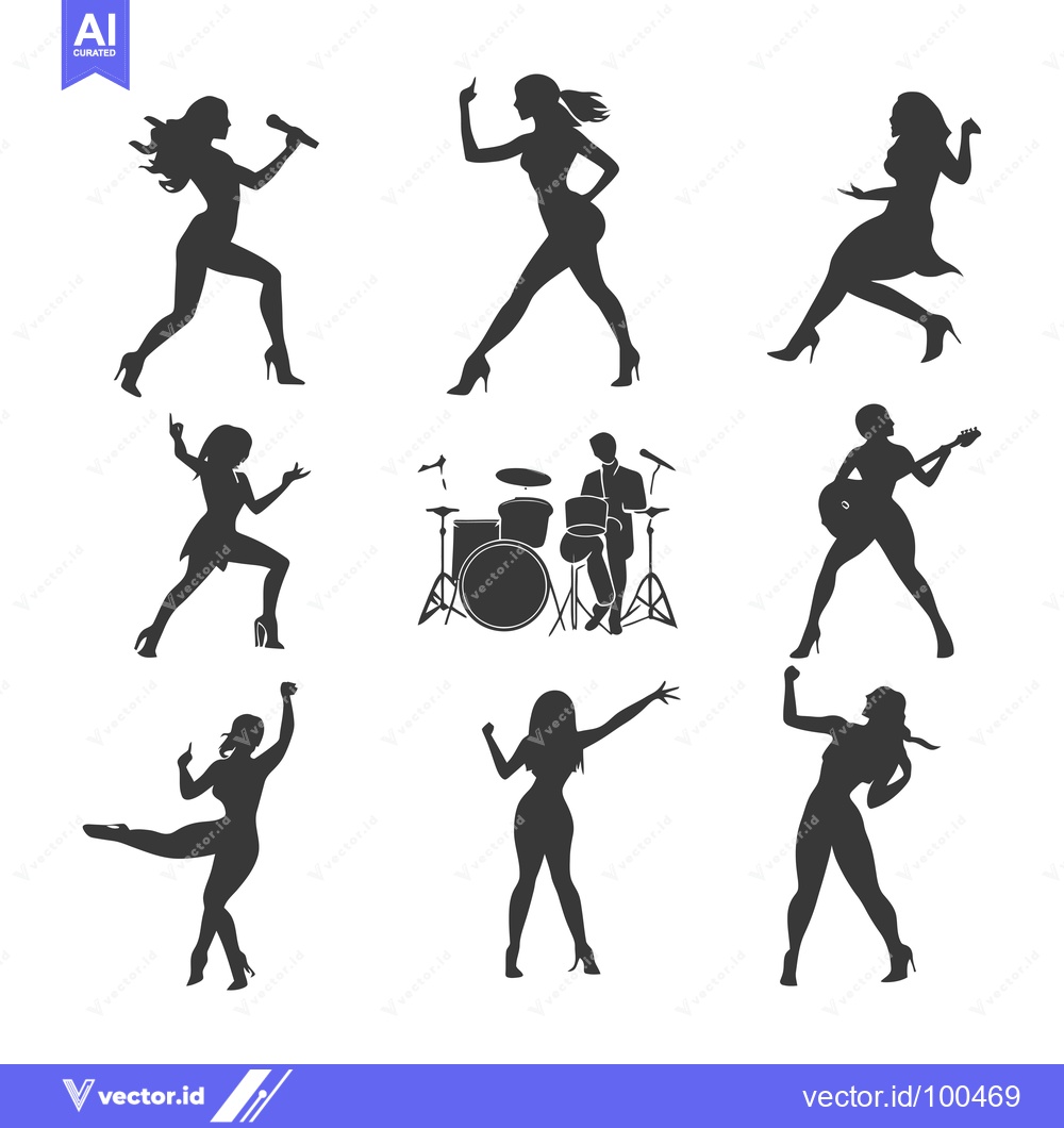 Premium Vector dari Silhouettes of a Rock Band with Singers and a Drummer