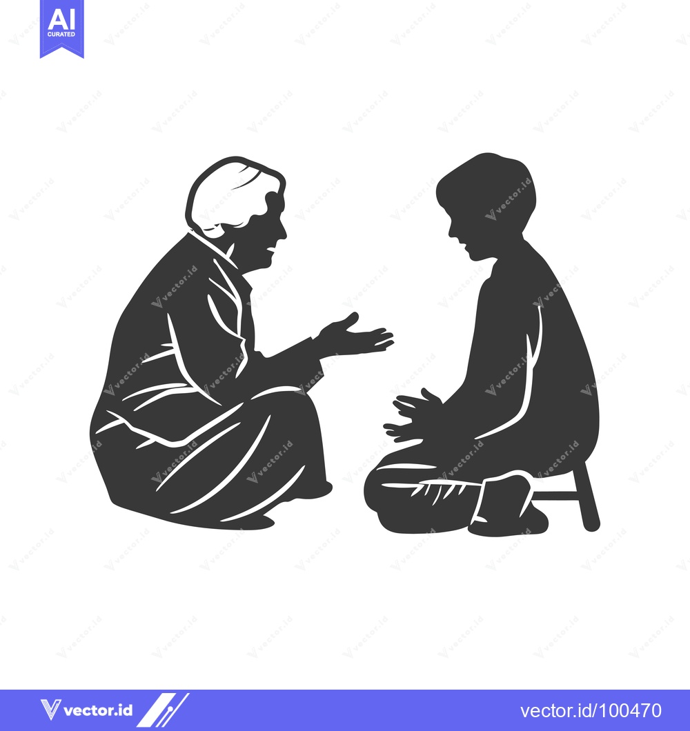 Premium Vector of Silhouettes of a Woman and a Boy Sitting and Talking