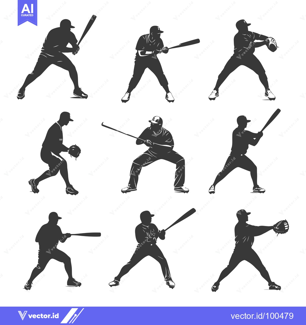 Premium Vector of Silhouettes of Baseball Players in Various Poses