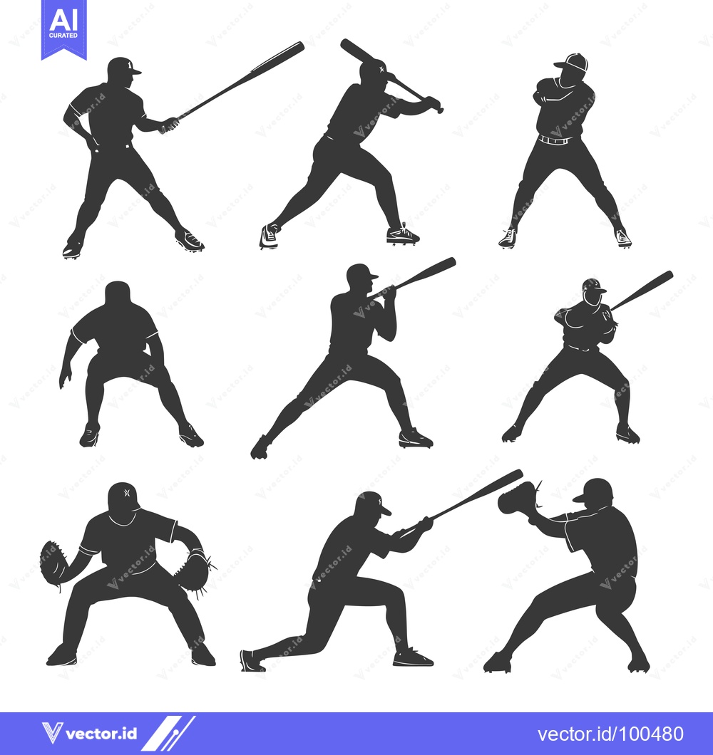 Premium Vector dari Silhouettes of Baseball Players in Various Poses
