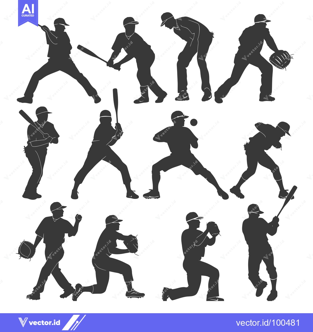 Premium Vector of Silhouettes of Baseball Players in Various Poses