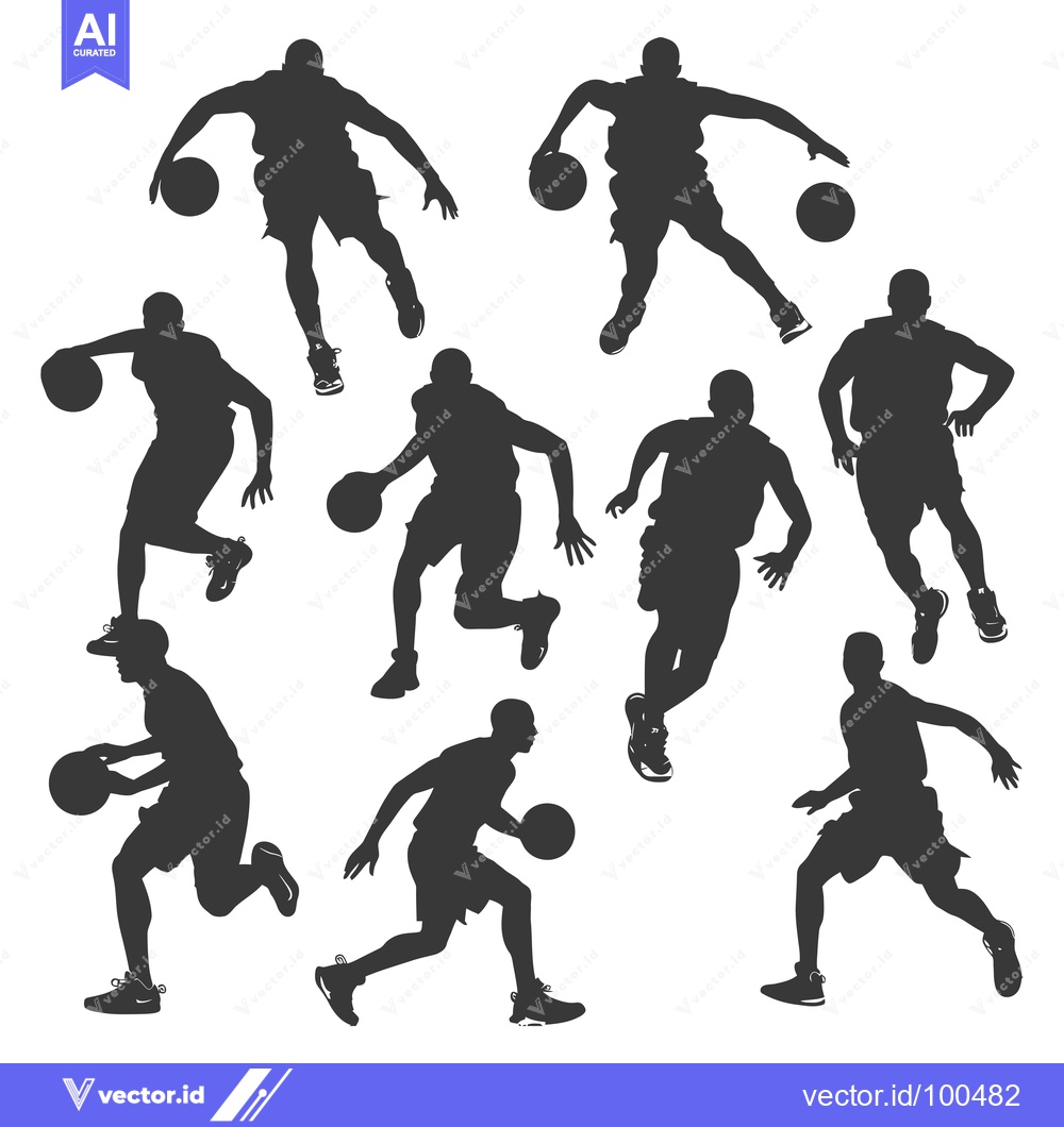Premium Vector dari Silhouettes of Basketball Players in Action