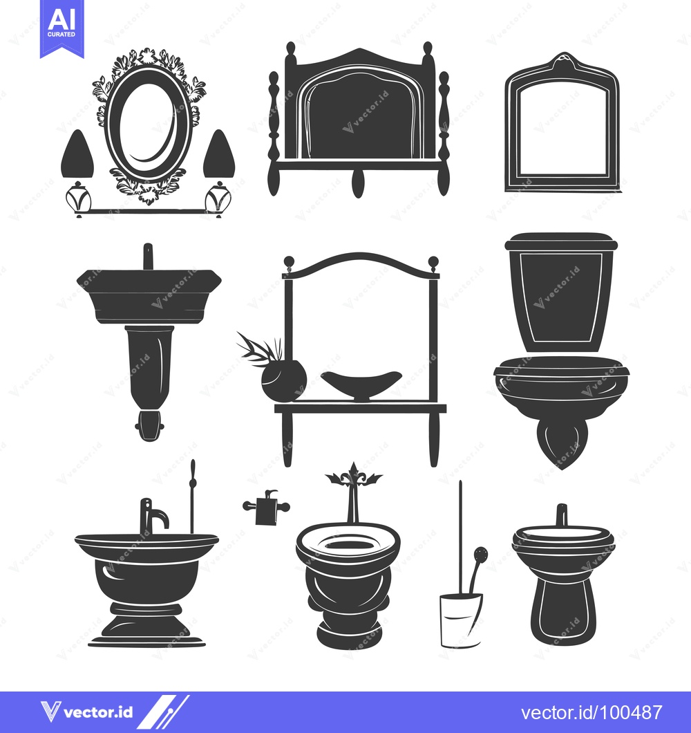 Premium Vector dari Silhouettes of Bathroom Fixtures and Decor