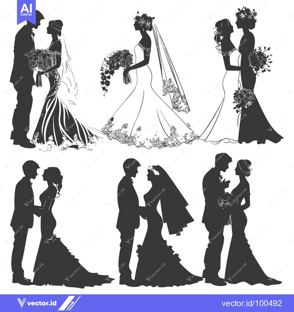 Premium Vector of Silhouettes of Brides and Grooms in Wedding Attire