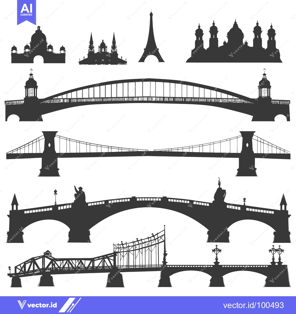 Premium Vector dari Silhouettes of Bridges and Landmarks