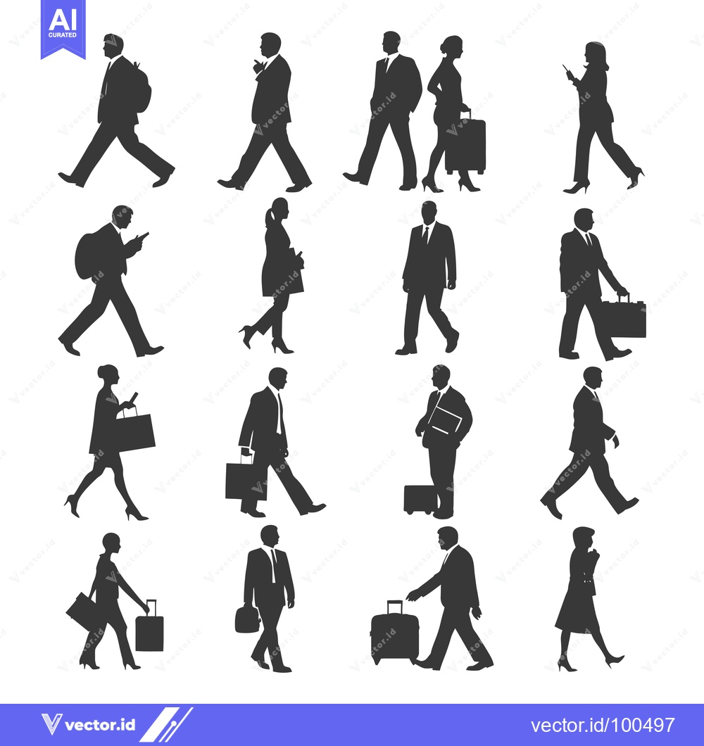 Premium Vector of Silhouettes of Business People Walking with Bags and Luggage