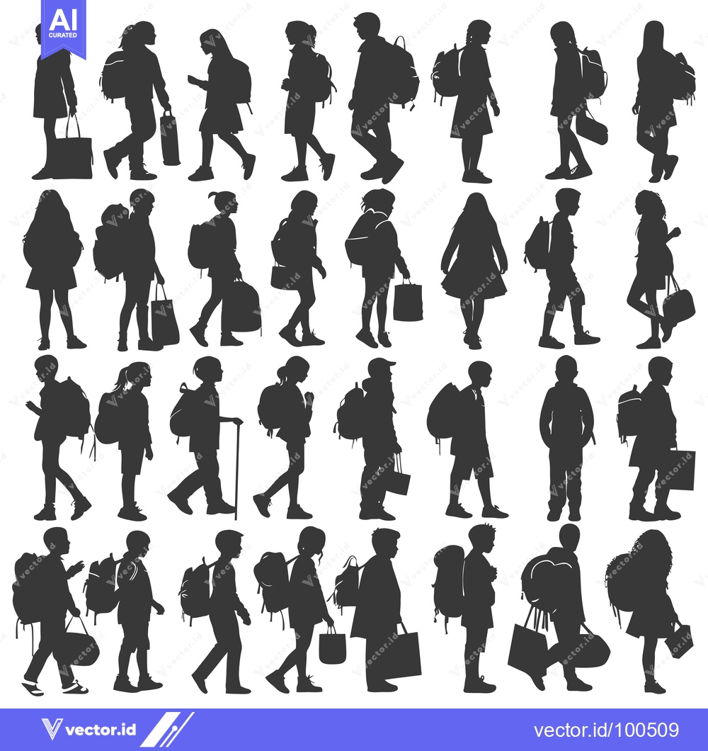 Premium Vector of Silhouettes of Children Carrying Backpacks and Bags