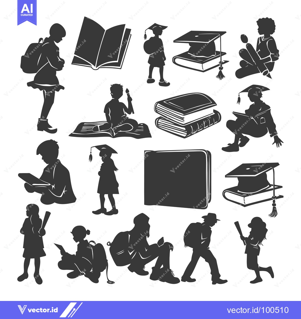 Premium Vector dari Silhouettes of Children Engaged in Education Activities