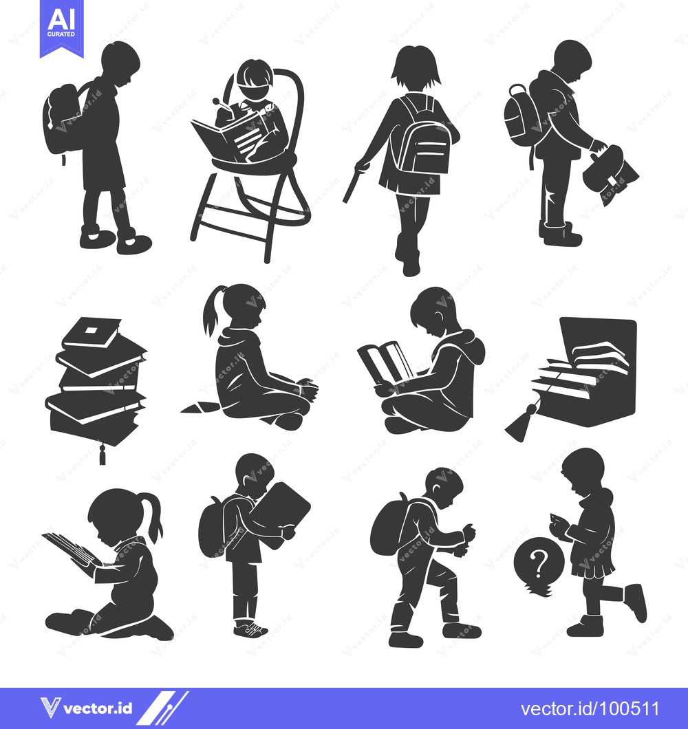 Premium Vector dari Silhouettes of Children Engaged in Various School-Related Activities